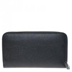 Burberry Black Pebbled Leather Zip Around Wallet