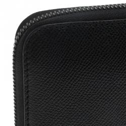 Burberry Black Pebbled Leather Zip Around Wallet