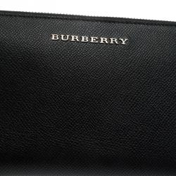 Burberry Black Pebbled Leather Zip Around Wallet