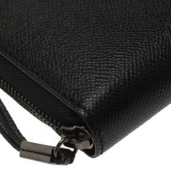 Burberry Black Pebbled Leather Zip Around Wallet