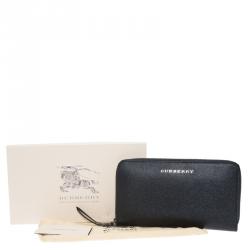 Burberry Black Pebbled Leather Zip Around Wallet