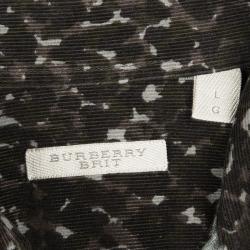 Burberry Green Camouflage Print Long Sleeve Button Front Corduroy Shirt L