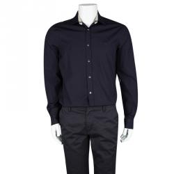 Pre Owned Burberry Brit Navy Blue Cotton Button Front Long Sleeve Shirt L