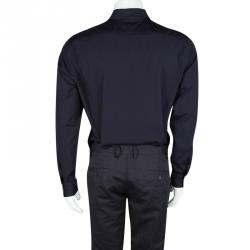 Pre Owned Burberry Brit Navy Blue Cotton Button Front Long Sleeve Shirt L