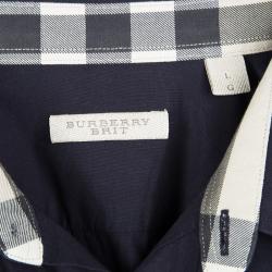 Pre Owned Burberry Brit Navy Blue Cotton Button Front Long Sleeve Shirt L