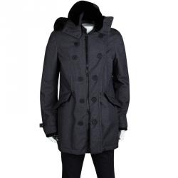 Pre Owned Burberry Sport Grey Fur Hood and Lining Detail Double Breasted Coat L
