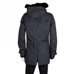 Pre Owned Burberry Sport Grey Fur Hood and Lining Detail Double Breasted Coat L