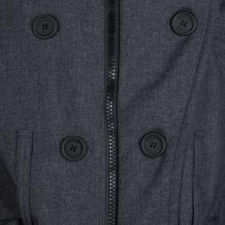 Pre Owned Burberry Sport Grey Fur Hood and Lining Detail Double Breasted Coat L