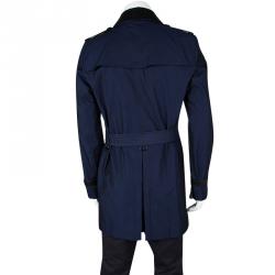 Pre Owned Burberry London Two Tone Leather Trim Detail Double Breasted Belted Trench Coat L