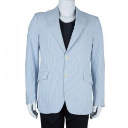 Pre Owned Burberry London Men's White and Light Blue Striped Men's Blazer L
