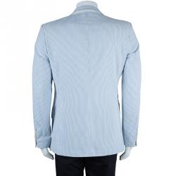 Pre Owned Burberry London Men's White and Light Blue Striped Men's Blazer L