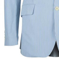 Pre Owned Burberry London Men's White and Light Blue Striped Men's Blazer L