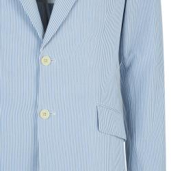 Pre Owned Burberry London Men's White and Light Blue Striped Men's Blazer L