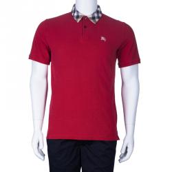 Pre Owned Burberry Men's Red Cotton Polo Shirt S
