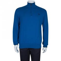 Pre Owned سويتر بربري بأكمام طويلة تريكو أزرق L