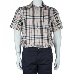 Pre Owned قميص بربري نوفا كم قصير أزرار أمامية بيج S