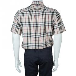 Pre Owned قميص بربري نوفا كم قصير أزرار أمامية بيج S