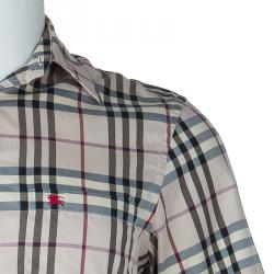 Pre Owned قميص بربري نوفا كم قصير أزرار أمامية بيج S