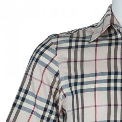 Pre Owned قميص بربري نوفا كم قصير أزرار أمامية بيج S