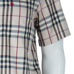 Pre Owned قميص بربري نوفا كم قصير أزرار أمامية بيج S