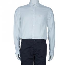 Pre Owned L قميص بربري قطن أبيض بأكمام طويلة وأزرار أمامية