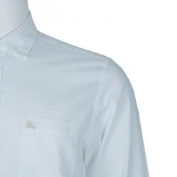 Pre Owned L قميص بربري قطن أبيض بأكمام طويلة وأزرار أمامية