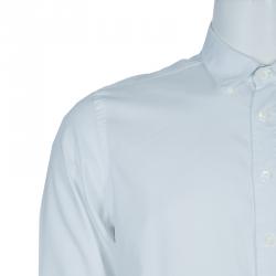 Pre Owned L قميص بربري قطن أبيض بأكمام طويلة وأزرار أمامية