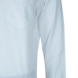 Pre Owned L قميص بربري قطن أبيض بأكمام طويلة وأزرار أمامية