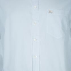 Pre Owned L قميص بربري قطن أبيض بأكمام طويلة وأزرار أمامية