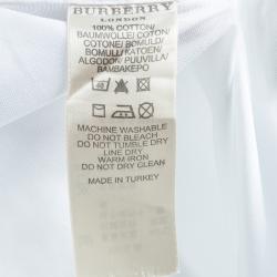 Pre Owned L قميص بربري قطن أبيض بأكمام طويلة وأزرار أمامية