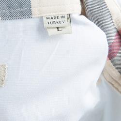 Pre Owned L قميص بربري قطن أبيض بأكمام طويلة وأزرار أمامية