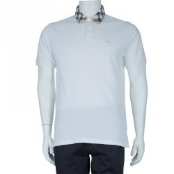 Pre Owned S تيشيرت بربري بولو أبيض ياقة نوفا تشيك