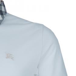 Pre Owned S تيشيرت بربري بولو أبيض ياقة نوفا تشيك