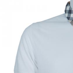 Pre Owned S تيشيرت بربري بولو أبيض ياقة نوفا تشيك