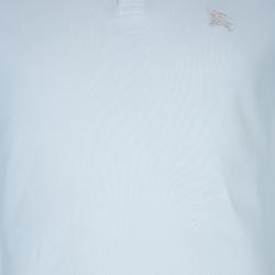 Pre Owned S تيشيرت بربري بولو أبيض ياقة نوفا تشيك