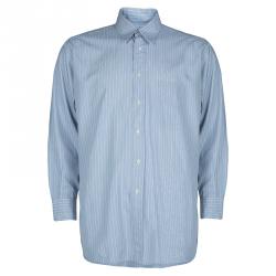 Pre Owned Burberry Blue Striped Cotton Shirt L