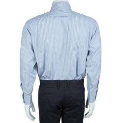 Pre Owned Burberry Blue Striped Cotton Shirt L