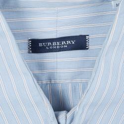Pre Owned Burberry Blue Striped Cotton Shirt L