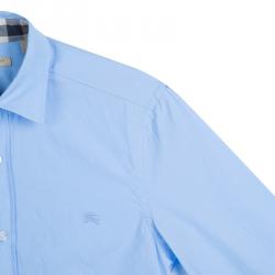 مملوكة مسبقًا قميص بربري قطن أزرق بأكمام طويلة وأزرار أمامية XS