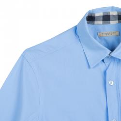 مملوكة مسبقًا قميص بربري قطن أزرق بأكمام طويلة وأزرار أمامية XS