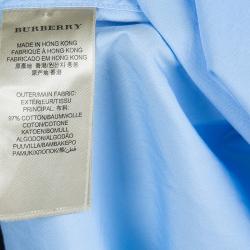 مملوكة مسبقًا قميص بربري قطن أزرق بأكمام طويلة وأزرار أمامية XS