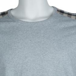 Pre Owned Burberry Grey Novacheck Shoulder Patch Detail  T-Shirt XL