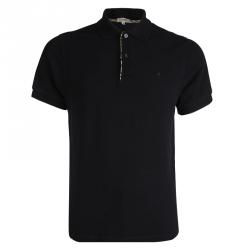Burberry Black Nova Check Trim Polo T-shirt L