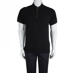 Burberry Black Nova Check Trim Polo T-shirt L