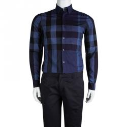 Burberry Brit Blue Checked Cotton Long Sleeve Button Front Shirt S