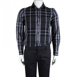 مملوكة مسبقًا Burberry London Grey Checked Cotton Long Sleeve Button Front Shirt S