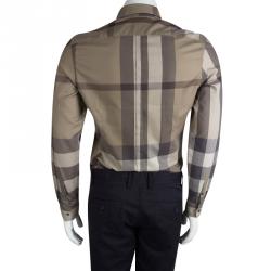 Pre Owned قميص بربري لندن بأكمام طويلة وأزرار قطن كروهات بني S