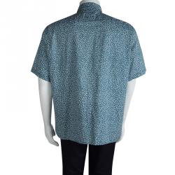 Pre Owned Burberry Brit Blue Cotton Floral Printed Short Sleeve Button Front Shirt XXL