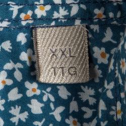 Pre Owned Burberry Brit Blue Cotton Floral Printed Short Sleeve Button Front Shirt XXL