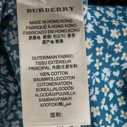 Pre Owned Burberry Brit Blue Cotton Floral Printed Short Sleeve Button Front Shirt XXL